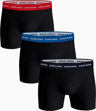 Bj&ouml;rn Borg Mens 3-Pack Contrast Waistband Boxer Briefs, Black w/ red/blue/navy - Black/Black/Black - Size: 33/32/32