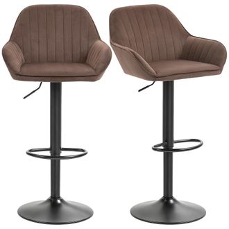 OEM Juego De 2 Taburetes De Bar Giratorios Altura Ajustable 62-83 Cm Tapizada En Terciopelo Respaldo Y Reposapi&eacute;s Marr&oacute;n