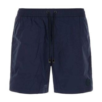 Giorgio Armani Beachwear, male, Blue, Size: 2XL Elastic waist swim trunks