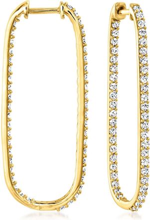 Ross-Simons Diamond Inside-Outside Paper Clip Link Hoop Earrings in 14kt Yellow Gold