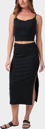 Quiksilver Cora Bay Solid Ribbed Midi Skirt In Black