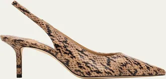 Jimmy Choo London 65mm Love Snake-Printed Leather Slingback Pumps