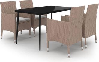vidaXL Set Comedor De Jard&iacute;n 5 Pzas Y Cojines Rat&aacute;n Sint&eacute;tico Y Vidrio Vidaxl