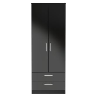 Welcome Furniture Denver Ready Assembled Wardrobe with 2 Doors and 2 Drawers - Black - Welcome Furniture | TJ Hughes