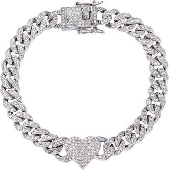 Adornia Pav&eacute; Cubic Zirconia Heart Curb Chain Anklet in Silver at Nordstrom Rack