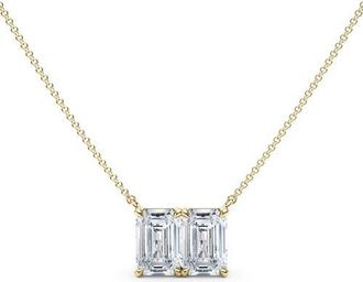 HauteCarat Lab Grown Diamond Twin Emerald Cut Pendant Necklace in 18K Yellow Gold at Nordstrom, Size 18