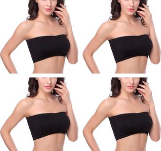 Hoerev Bra Tube Top Bandeau Style Removable Padding Bra Seamless Stretch,Black 4 Pairs,XX-Large,4 Pairs