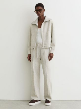 Reiss Grey Marl Petite Premium Interlock Wide-leg Joggers, XL