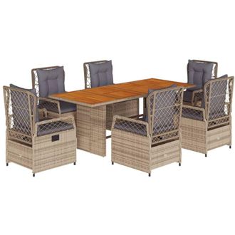 vidaXL Set Comedor De Jard&iacute;n 7 Pzas Con Cojines Rat&aacute;n Sint&eacute;tico Beige Vidaxl