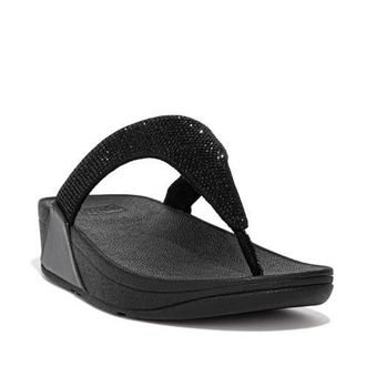 FitFlop Lulu Crystal embellished toe-post sandals in All Black at Nordstrom, Size 6