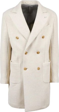 L.B.M. 1911 White Wool-Blend Double-Breasted Coat