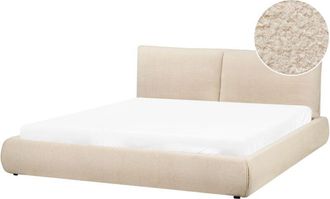 Beliani Modern Upholstered Boucle Bed eu Super King Size 6ft Frame Slatted Base Light Beige Vinay
