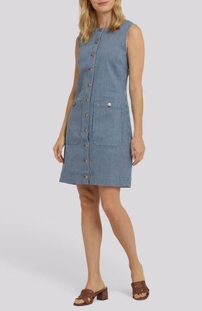 NYDJ Sleeveless Denim Utility Dress in Malaga Stripe at Nordstrom, Size Xx-Small
