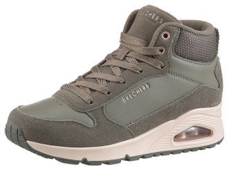 Skechers Keilsneaker SKECHERS UNO-STACRE SHINE, Damen, Gr. 35, gr&uuml;n (olivgr&uuml;n), Lederimitat, Textil, Veloursleder, Schuhe Keilsneaker, High Top Sneaker, Schn&uuml;r