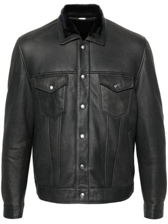 Eleventy seam-detail leather jacket - Black