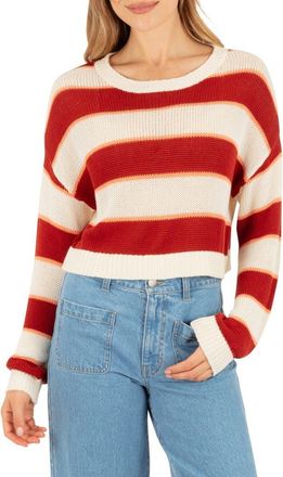 Hurley Delta Striped Cropped Open Knit Sweater in Red Clay at Nordstrom, Size X-Large