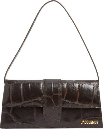 Jacquemus Le Bambino Croc Embossed Leather Shoulder Bag in Dark Brown 880 at Nordstrom