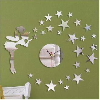 Trade Shop Trade Shop - Orologio Adesivo Fata Stelle 3d Effetto Specchio Da Parete Casa Moderna Decorazione