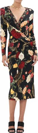 Camilla V-Neck Midi Cross Front Dress In Magic In The Manuscripts