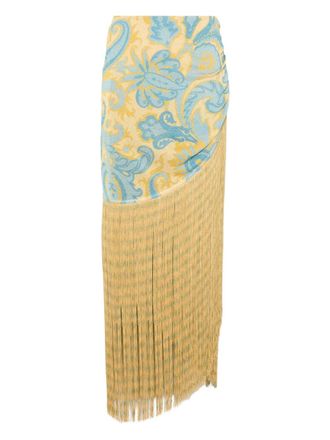 Etro paisley-print fringed skirt - Blue