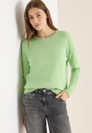 Cecil Strickpullover CECIL, Damen, Gr. XXL (46), bamboo gr&uuml;n, Strick, Obermaterial: 100% Baumwolle, unifarben, normal h&uuml;ftbedeckend, Rundhals, B&uuml;ndchen, Pul