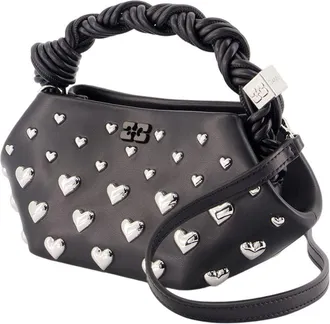 Ganni Womens Bou Mini Hearts Purse - Ganni Synthetic Black Bags Handbags-Purses