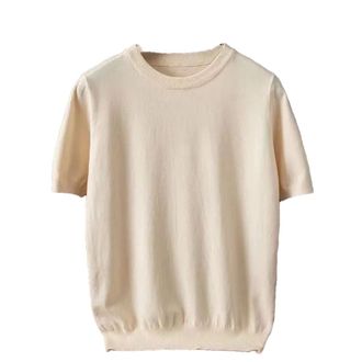 Generic Cashmere T-Shirt Mens O-Neck Knitting Pullover Short Sleeve Pullover Sweater Tops Beige