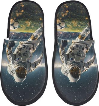 Generic Cotton Slippers Astronaut Soccer Field Faux Fur Shoes Anti-Skid Slippers For Christmas Big Kid Hotel M