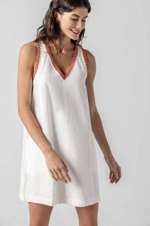 Lilla P Crochet Trim V-Neck Dress In Ivory