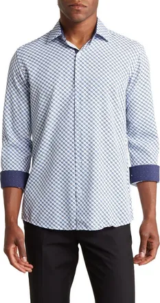 Azaro Uomo Slim Fit Geometric Print Performance Dress Shirt in White at Nordstrom Rack, Size X-Large