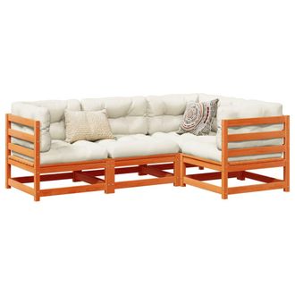 vidaXL Vidaxl - Set De Sof&aacute;s Jard&iacute;n 4 Pzas Con Cojines Madera Pino Marr&oacute;n Cera