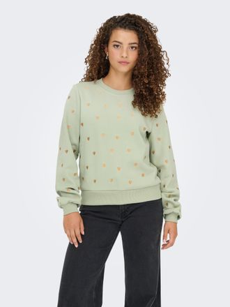 Only Sweatshirt ONLY ONLATIKA L/S O-NECK GLITTER EMB. BOX SWT, Damen, Gr. XL, gold (desert sage detail:anny hearts big (gold)), Sweatware, Obermaterial: 65