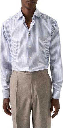 Eton Contemporary Fit Stripe Organic Cotton Twill Dress Shirt in Dark Blue at Nordstrom, Size 15.5