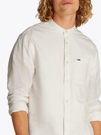 Tommy Jeans Langarmhemd TOMMY JEANS TJM LINEN MIX BAND COLLAR SHIRT, Herren, Gr. L, N-Gr, beige (ecru), Web, Obermaterial: 58% Baumwolle, 42% Leinen, regular fit,