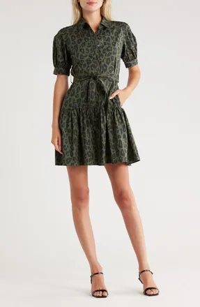 Derek Lam Luma Leopard Shirtdress in Olive/Black Leopard at Nordstrom Rack, Size 12