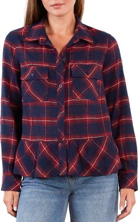 BILLY T Ryan Plaid Ruffle Peplum Button-Up Shirt in Flag Plaid at Nordstrom, Size X-Large