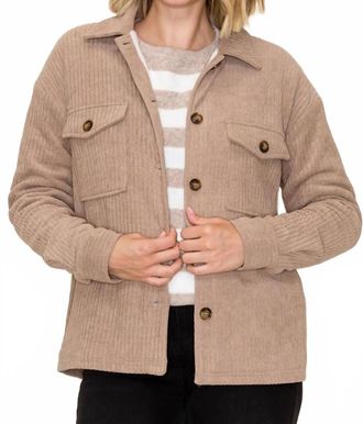 Staccato Corduroy Fleece Lined Shacket In Taupe