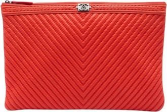 Chanel Pre-owned Chevron Lamsleren Clutch - Dames - Vintage Clutch - Rood - ONE Size - Leer - Vintage