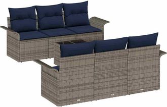 vidaXL Conjunto De Sof&aacute; De Jard&iacute;n 7 Uds. Gris Y Marino Rat&aacute;n Sint&eacute;tico Vidaxl