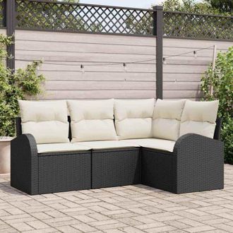vidaXL Vidaxl - Conjunto De Sof&aacute; De Jard&iacute;n Con Coj&iacute;n 4 Pcs Negro Polirat&aacute;n