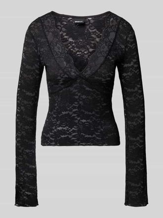 Gina Tricot Longsleeve mit Spitze und V-Ausschnitt in Black, Größe XL