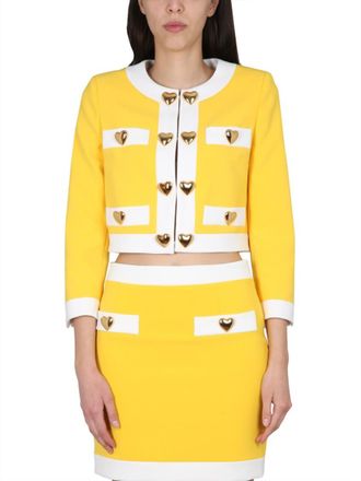 Moschino Yellow Color Block Round Neck Jacket