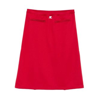 Courr&egrave;ges Midi Skirts, female, Red, S, Red A-line Skirt with Zip Pockets