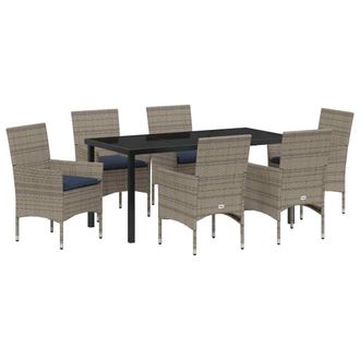 vidaXL Juego De Mesa Y Sillas Con Coj&iacute;n 7 Pcs Gris Rat&aacute;n Sint&eacute;tico Vidaxl