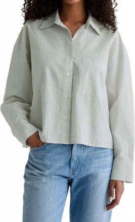 AG - Adriano Goldschmied Kellan Relaxed Crop Shirt In Strip Sea Fog
