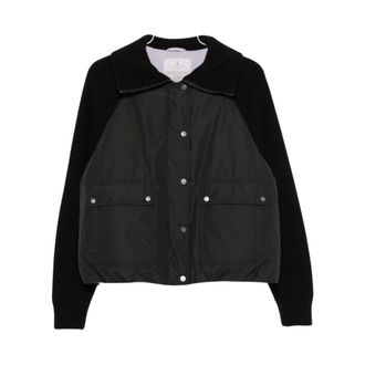 Brunello Cucinelli Taffeta en Wol Gebreide Donsjas - Dames - Jassen - Zwart - Maat: L Wol
