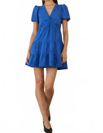 Skies Are Blue Clothing Short Puff Sleeve Twisted Front Mini Dress In Cobalt Blue