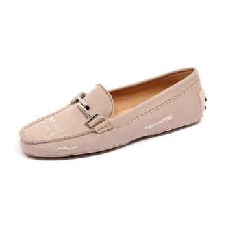 Tod's Lichte Afgesleten Loafer Schoen Stof - Dames - Loafers - Roze - 36 1/2 EU - Katoen - Schoenen
