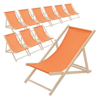 ECD Germany Ecd Germany 10x Sillas De Playa De Madera De Pino 3 Posiciones De Reclinaci&oacute;n Plegable Tumbona Naranja Tradicional De Sol Para Jard&iacute;n Impermeable Hast