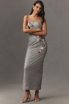 Helsi Silvia Strapless 3D Floral Strapless Stretch Sequin Maxi Dress